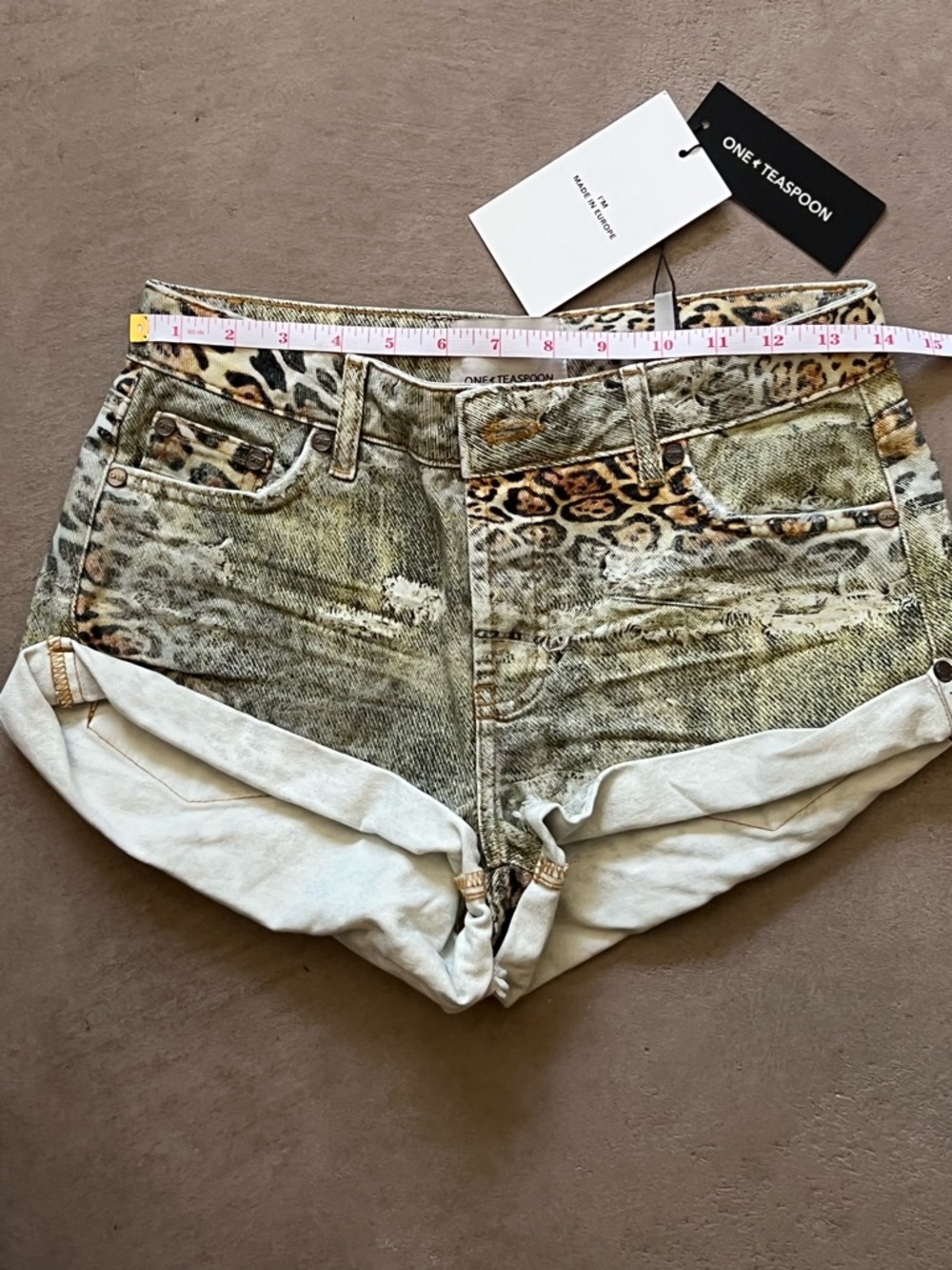 One Teaspoon Bandits Low Waist Shorts, Leopard “Khaki” Shorts